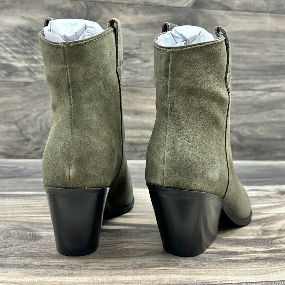 NIB Kenneth Cole New York Kara 8.5M Western Pointed Toe Suede Ankle Boots Khaki - Picture 6 of 9